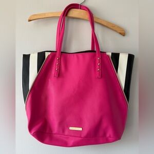 Juicy Couture Bright Pink Tote Bag with Black & White Stripes